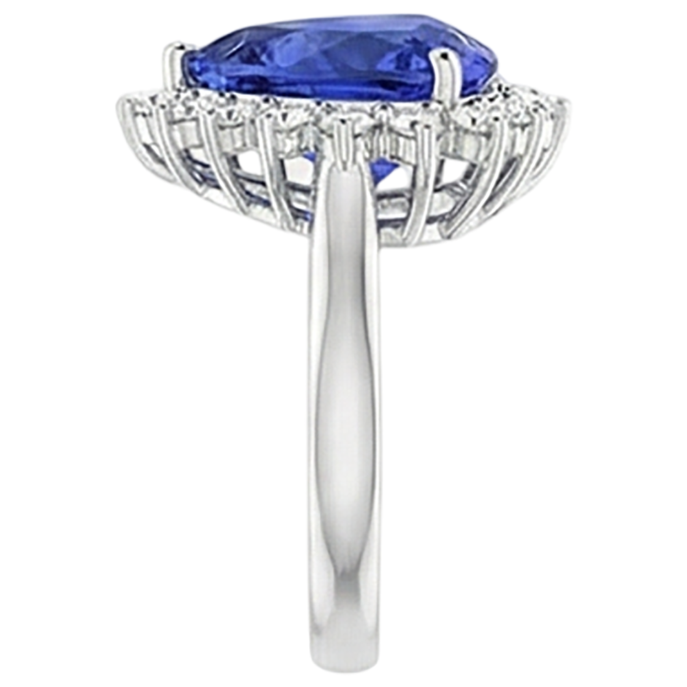Tanzanite & Round Natural Earth Mined Diamonds 4.60 Carat Ring White Gold 14K