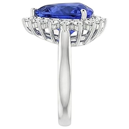 Tanzanite & Round Natural Earth Mined Diamonds 4.60 Carat Ring White Gold 14K