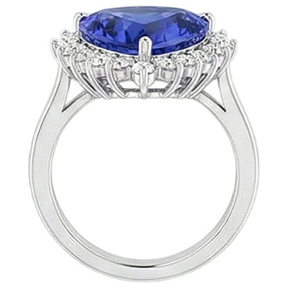 Tanzanite & Round Natural Earth Mined Diamonds 4.60 Carat Ring White Gold 14K