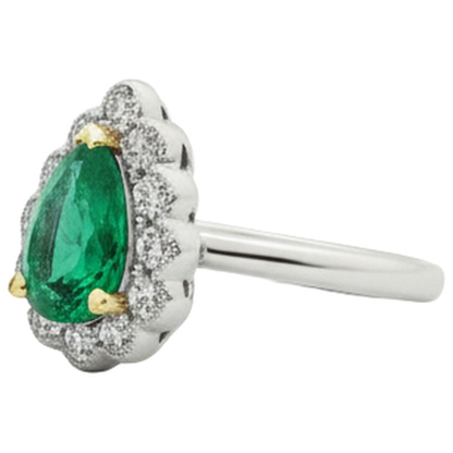Natural Real ( Not Lab Grown ) Teardrop Green Emerald GIA Halo Ring