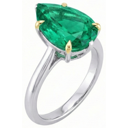 Natural Real ( Not Lab Grown ) Teardrop Green Emerald GIA Wedding Ring