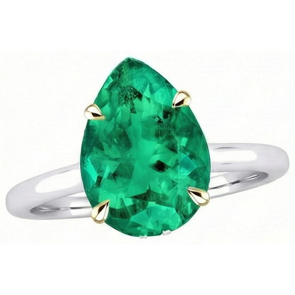 Natural Real ( Not Lab Grown ) Teardrop Green Emerald GIA Wedding Ring