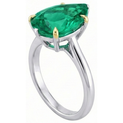 Natural Real ( Not Lab Grown ) Teardrop Green Emerald GIA Wedding Ring