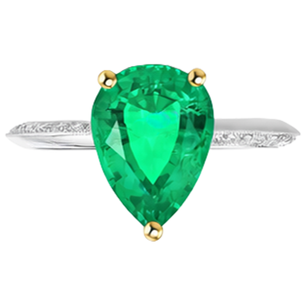 Natural Real ( Not Lab Grown ) Teardrop Shaped Green Emerald GIA Ring Ladies Diamond Jewelry