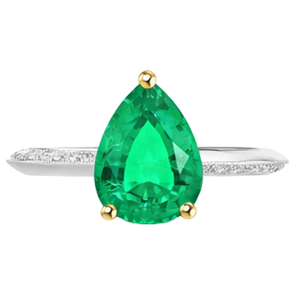 Natural Real ( Not Lab Grown ) Teardrop Shaped Green Emerald GIA Ring Ladies Diamond Jewelry