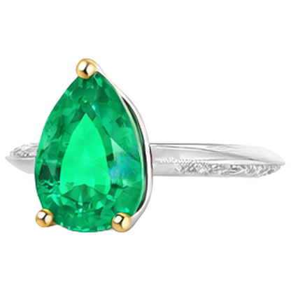 Natural Real ( Not Lab Grown ) Teardrop Shaped Green Emerald GIA Ring Ladies Diamond Jewelry