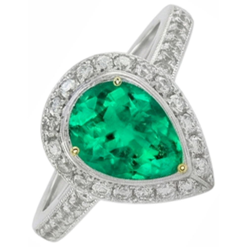 Natural Real ( Not Lab Grown ) Teardrop Style Green Emerald GIA Ring Halo Diamond Jewelry