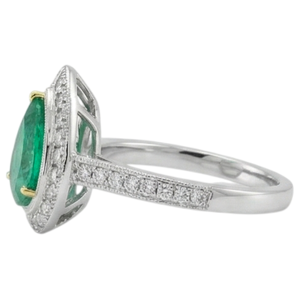 Natural Real ( Not Lab Grown ) Teardrop Style Green Emerald GIA Ring Halo Diamond Jewelry