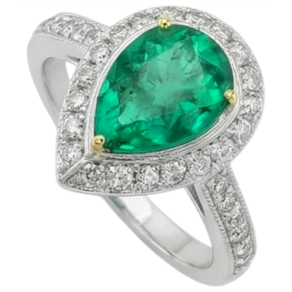 Natural Real ( Not Lab Grown ) Teardrop Style Green Emerald GIA Ring Halo Diamond Jewelry