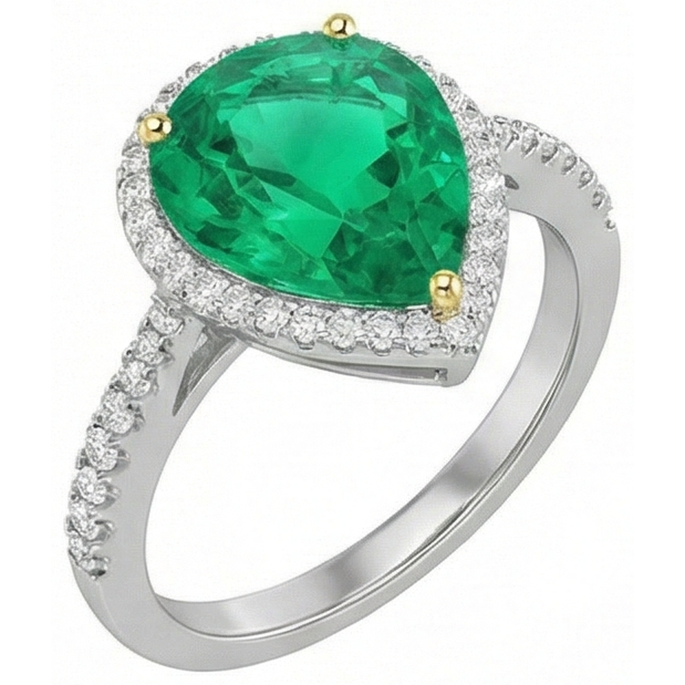 Natural Real ( Not Lab Grown ) Teardrop Style Green Emerald GIA Ring Womens Halo Jewelry