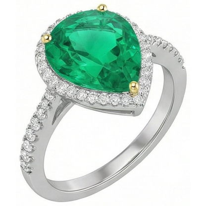 Natural Real ( Not Lab Grown ) Teardrop Style Green Emerald GIA Ring Womens Halo Jewelry