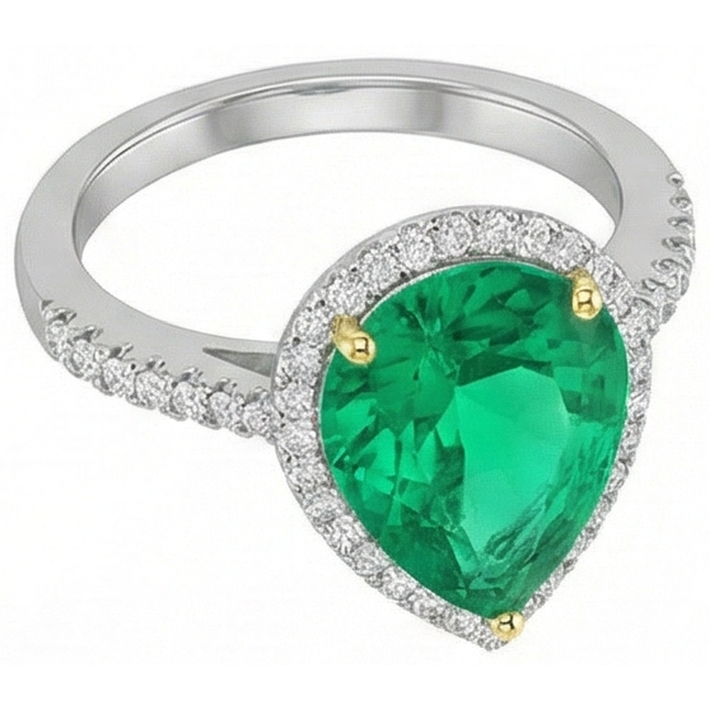 Natural Real ( Not Lab Grown ) Teardrop Style Green Emerald GIA Ring Womens Halo Jewelry