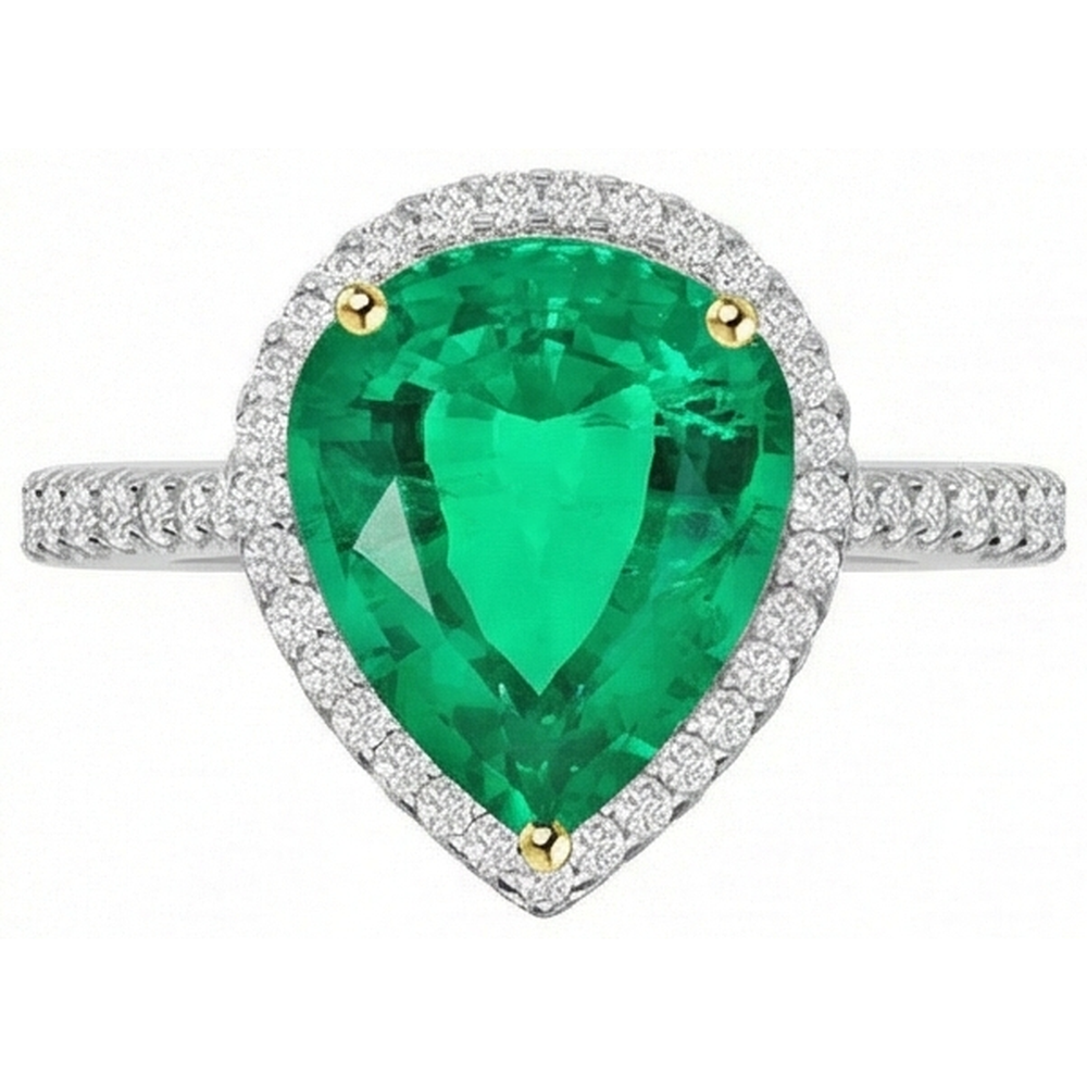 Natural Real ( Not Lab Grown ) Teardrop Style Green Emerald GIA Ring Womens Halo Jewelry