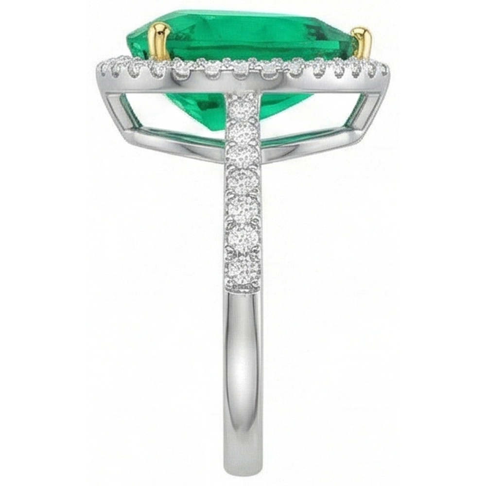 Natural Real ( Not Lab Grown ) Teardrop Style Green Emerald GIA Ring Womens Halo Jewelry