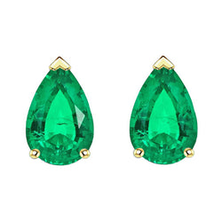 Natural Real ( Not Lab Grown ) Teardrop Green Emerald GIA Stud Earrings