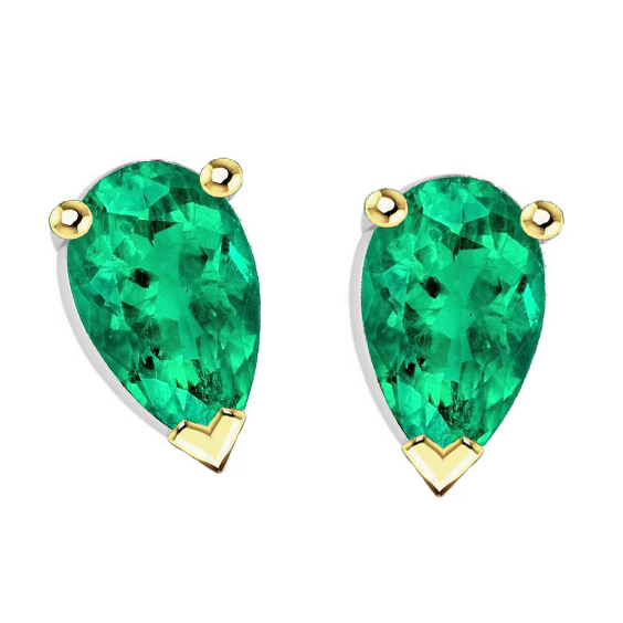 Teardrop Shape Green Emerald Stud Earrings 