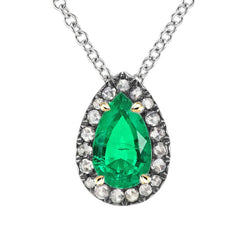 Natural Real ( Not Lab Grown ) Teardrop Shaped Green Emerald GIA Gemstone Halo Pendant