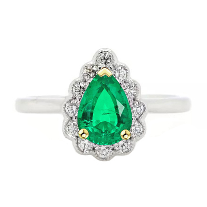 Teardrop Green Emerald Halo Ring
