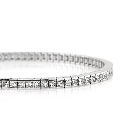 Tennis Bracelet Lady Gold 7.20 Ct Channel Set Princess Cut Lab Grown Diamond