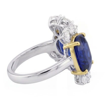 Tension Like Pear Natural Earth Mined Diamond Cushion Deep Blue Sapphire Ring