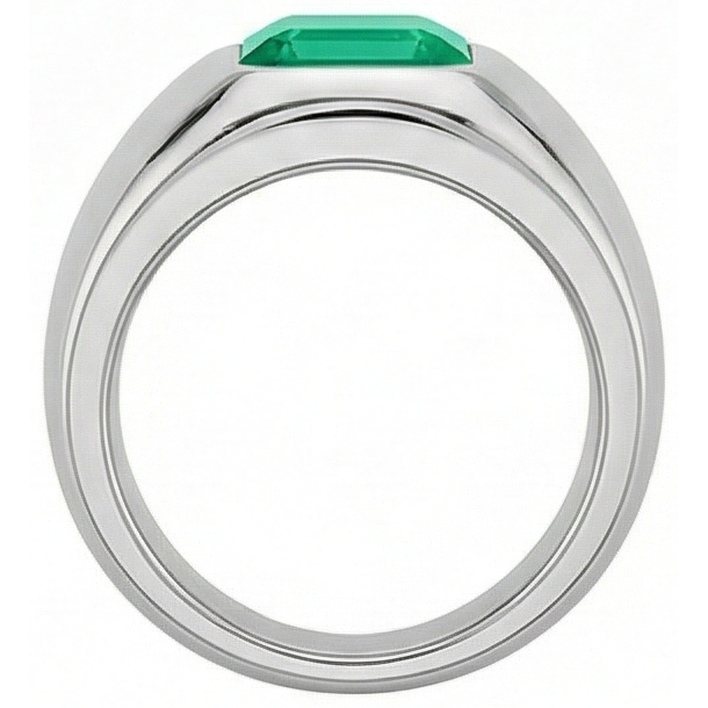 Natural Real ( Not Lab Grown ) Thick Men’s Ring Green Emerald GIA Bezel Set White Gold
