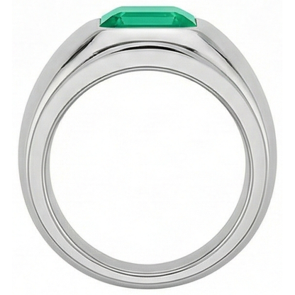 Natural Real ( Not Lab Grown ) Thick Men’s Ring Green Emerald GIA Bezel Set White Gold