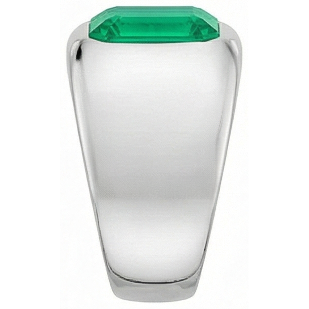 Natural Real ( Not Lab Grown ) Thick Men’s Ring Green Emerald GIA Bezel Set White Gold