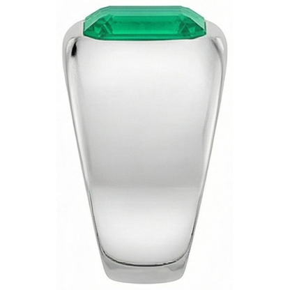 Natural Real ( Not Lab Grown ) Thick Men’s Ring Green Emerald GIA Bezel Set White Gold