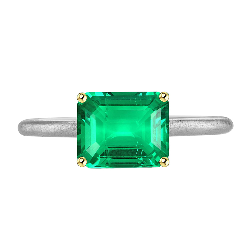 Thin Band Green Emerald Ring For Women