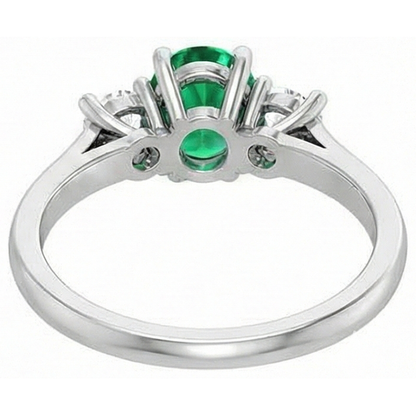 Three Stone 10.50 Carats Green Emerald GIA And Natural Earth Mined Diamonds Wedding Ring 14K Gold