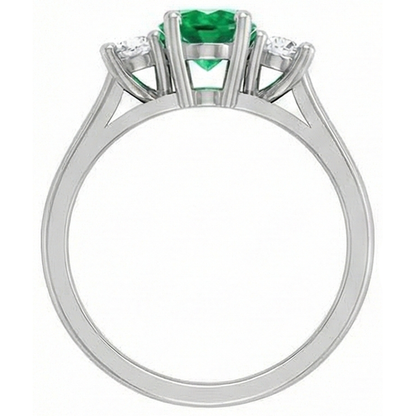 Three Stone 10.50 Carats Green Emerald GIA And Natural Earth Mined Diamonds Wedding Ring 14K Gold