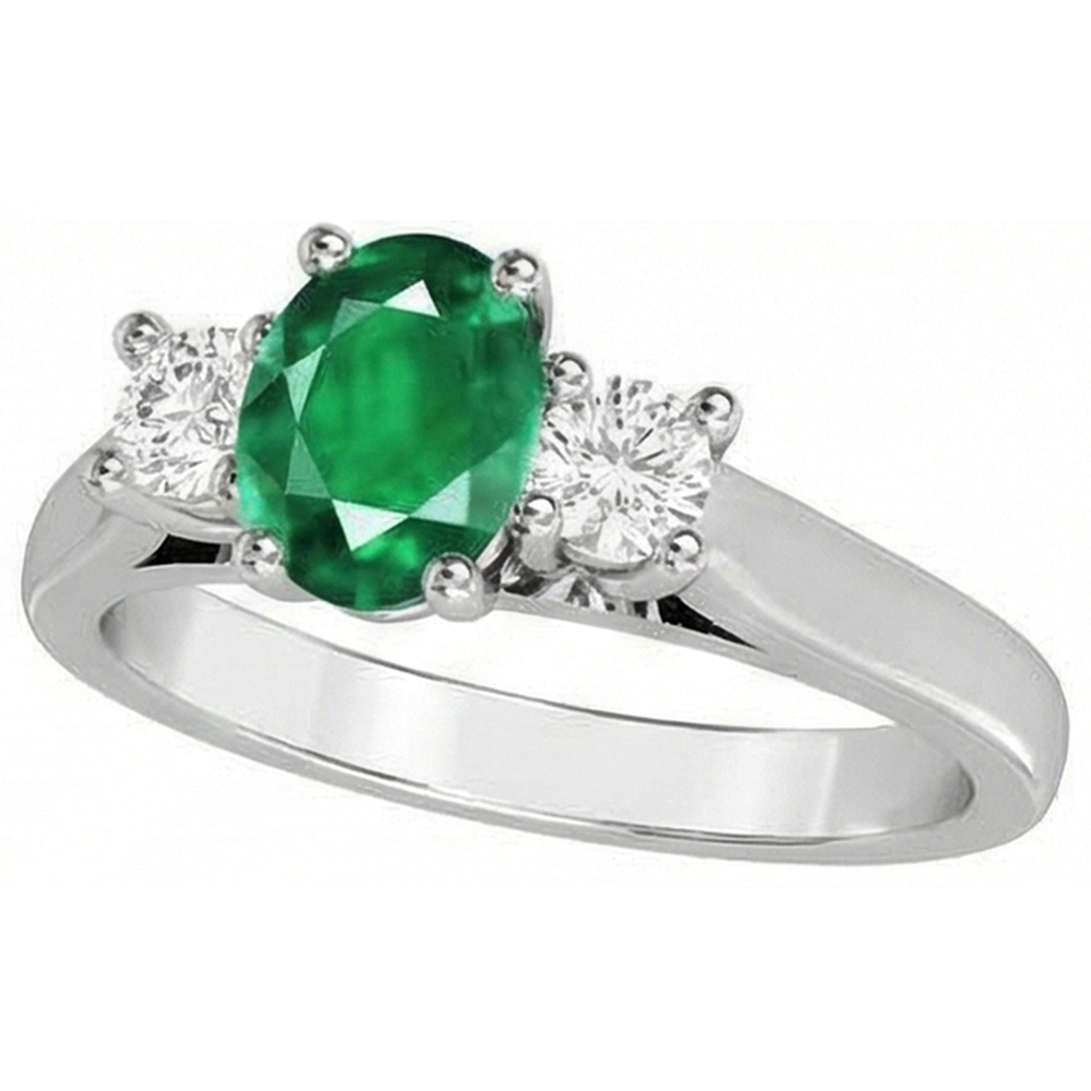 Three Stone 10.50 Carats Green Emerald GIA And Natural Earth Mined Diamonds Wedding Ring 14K Gold