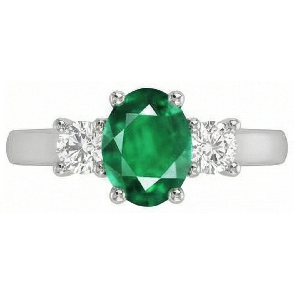 Three Stone 10.50 Carats Green Emerald GIA And Natural Earth Mined Diamonds Wedding Ring 14K Gold