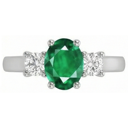 Three Stone 10.50 Carats Green Emerald GIA And Natural Earth Mined Diamonds Wedding Ring 14K Gold