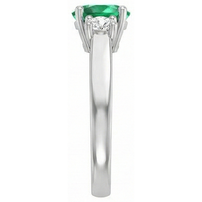 Three Stone 10.50 Carats Green Emerald GIA And Natural Earth Mined Diamonds Wedding Ring 14K Gold