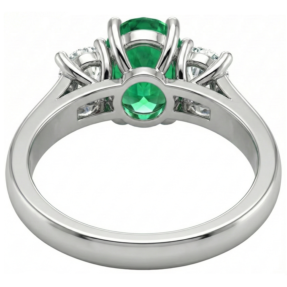 Three Stone 3.30 Carats Green Emerald GIA And Natural Earth Mined Diamonds Wedding Ring 14K Gold