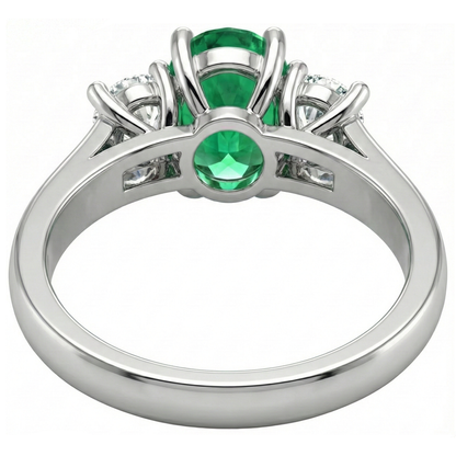 Three Stone 3.30 Carats Green Emerald GIA And Natural Earth Mined Diamonds Wedding Ring 14K Gold