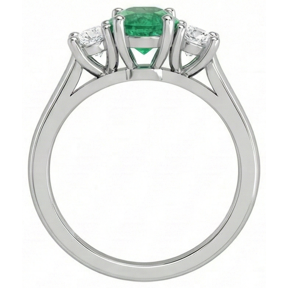 Three Stone 3.30 Carats Green Emerald GIA And Natural Earth Mined Diamonds Wedding Ring 14K Gold