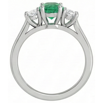 Three Stone 3.30 Carats Green Emerald GIA And Natural Earth Mined Diamonds Wedding Ring 14K Gold
