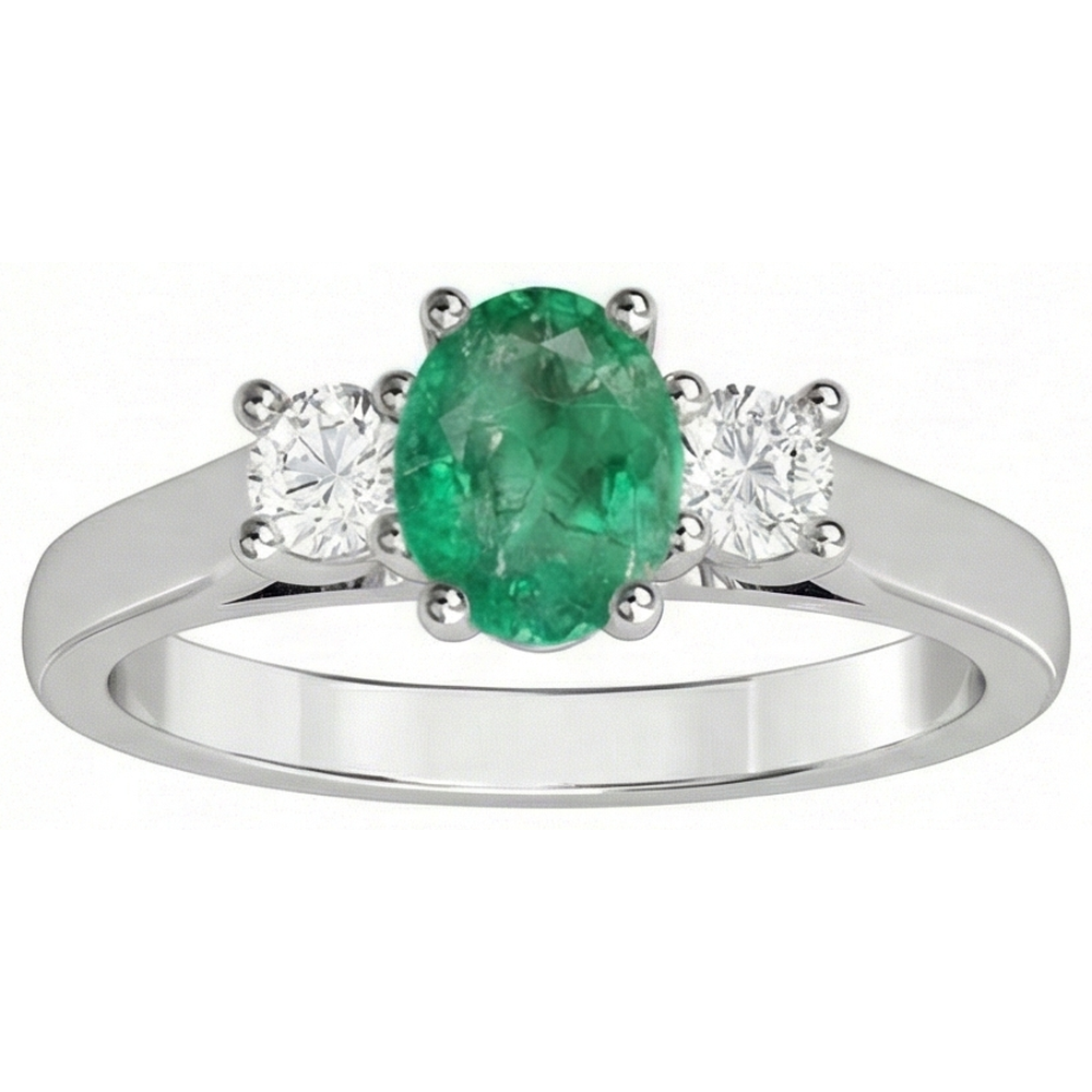 Three Stone 3.30 Carats Green Emerald GIA And Natural Earth Mined Diamonds Wedding Ring 14K Gold