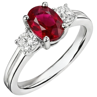 Three Stone 3.50 Carats Ruby And Natural Earth Mined Diamonds Wedding Ring WG 14K