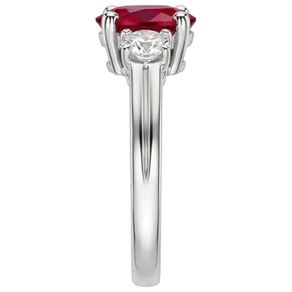 Three Stone 3.50 Carats Ruby And Natural Earth Mined Diamonds Wedding Ring WG 14K