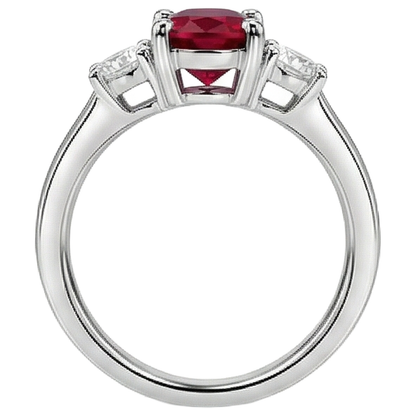 Three Stone 3.50 Carats Ruby And Natural Earth Mined Diamonds Wedding Ring WG 14K