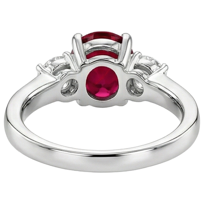 Three Stone 3.50 Carats Ruby And Natural Earth Mined Diamonds Wedding Ring WG 14K