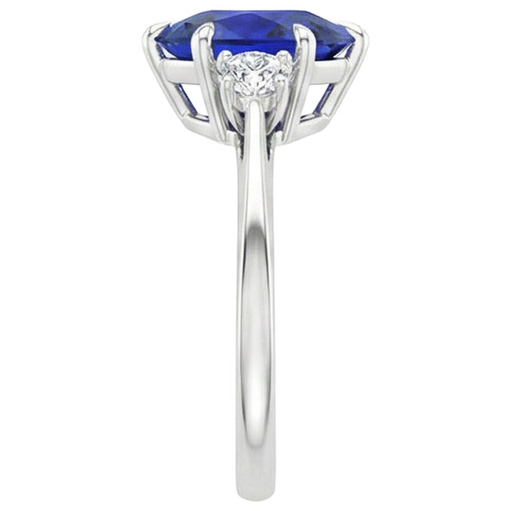 Three Stone Anniversary Ring Pear Blue Sapphire & Natural Earth Mined Diamonds 3 Carats