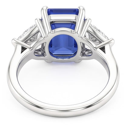 Three Stone Blue Sapphire Emerald & Trillion Natural Earth Mined Diamond Ring 2.50 Carats