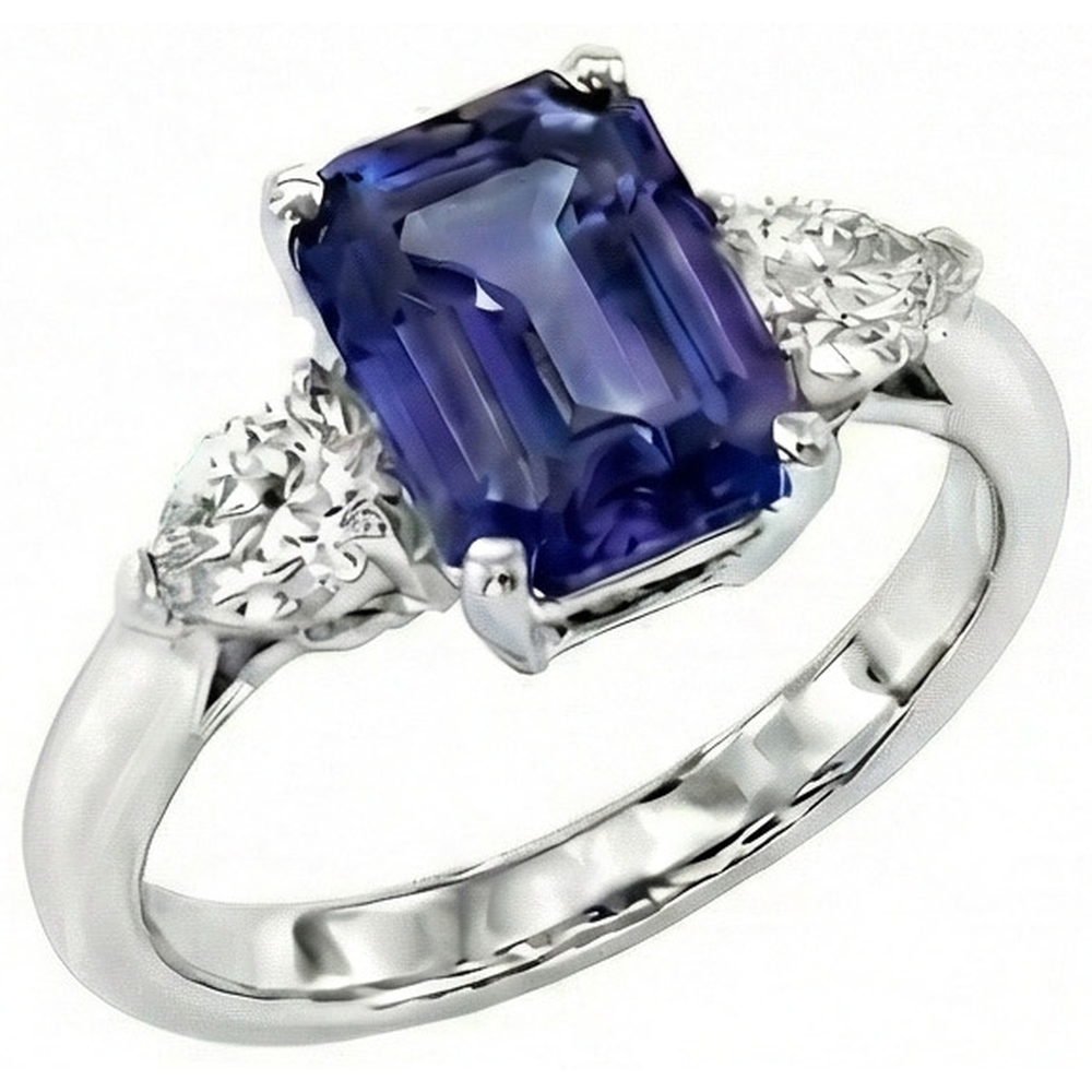 Three Stone Blue Sapphire Jewelry Ring Pear Natural Earth Mined Diamonds 3.50 Carats