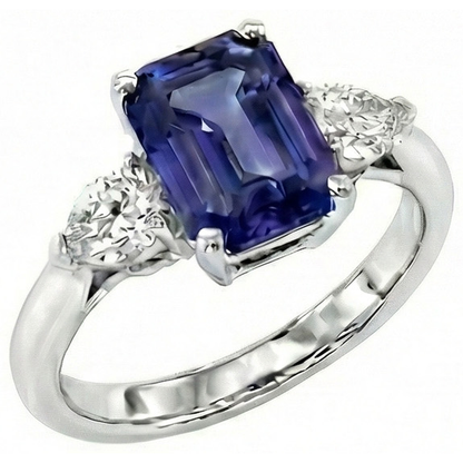 Three Stone Blue Sapphire Jewelry Ring Pear Natural Earth Mined Diamonds 3.50 Carats