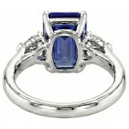 Three Stone Blue Sapphire Jewelry Ring Pear Natural Earth Mined Diamonds 3.50 Carats