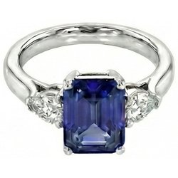 Three Stone Blue Sapphire Jewelry Ring Pear Natural Earth Mined Diamonds 3.50 Carats